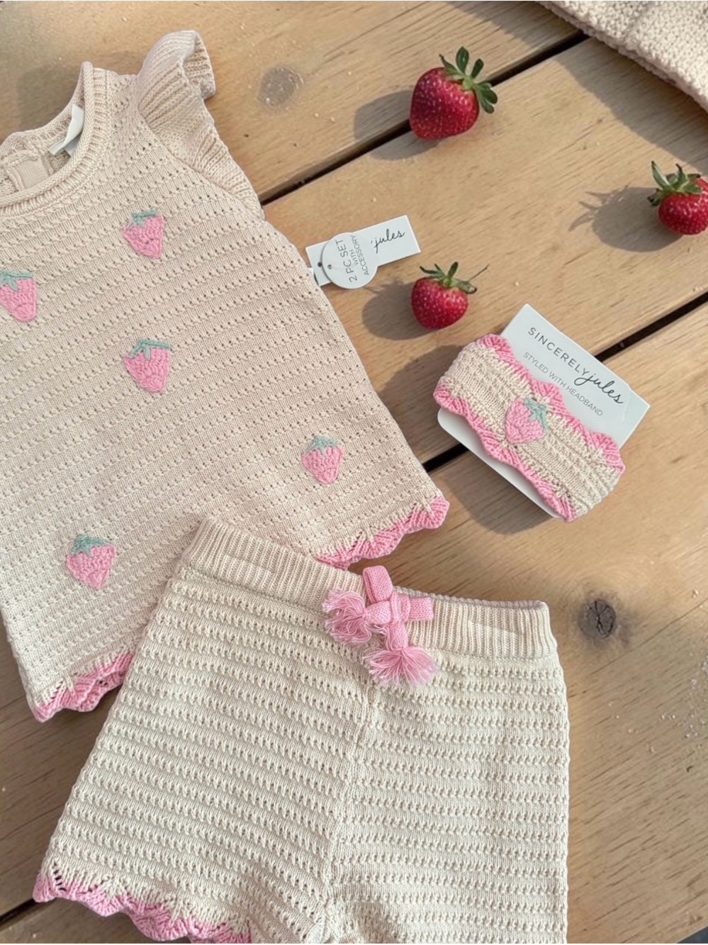 Sincerly Jules Cream & Pink Strawberry Set with Headband